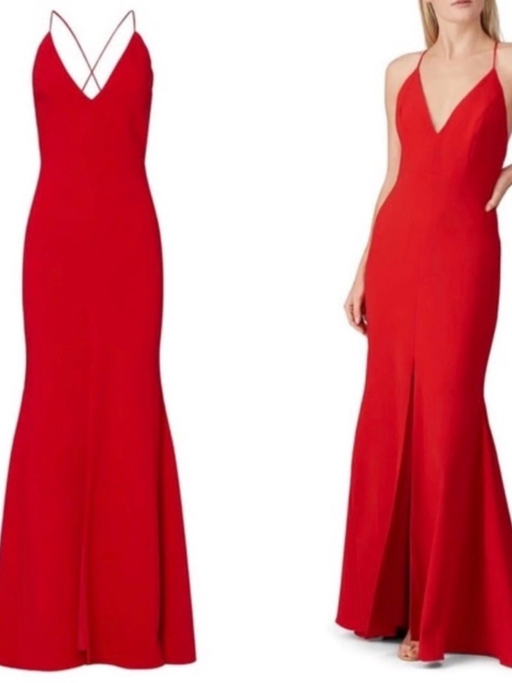 (Altered) NWT Aidan Mattox Spaghetti Strap Crepe Gown Red Size 2
